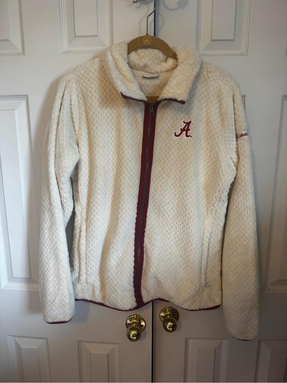 Columbia Cream Sherpa Jacket with Crimson Trim - Women's Teddy Coat